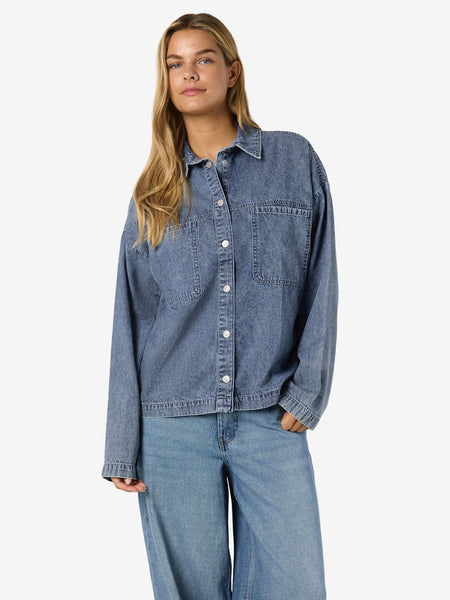 NOISY MAY Oversized Denim Shirt in Medium Blue