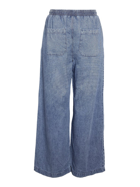 NOISY MAY Wide Leg Denim Trousers in Medium Blue