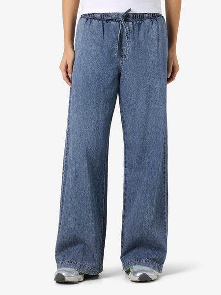 NOISY MAY Wide Leg Denim Trousers in Medium Blue