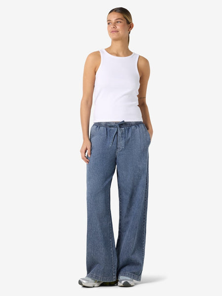 NOISY MAY Wide Leg Denim Trousers in Medium Blue
