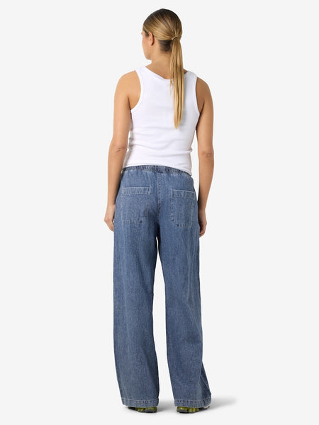 NOISY MAY Wide Leg Denim Trousers in Medium Blue