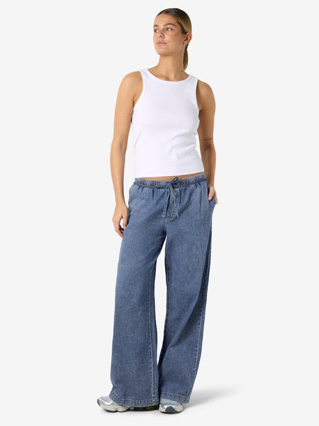 NOISY MAY Wide Leg Denim Trousers in Medium Blue