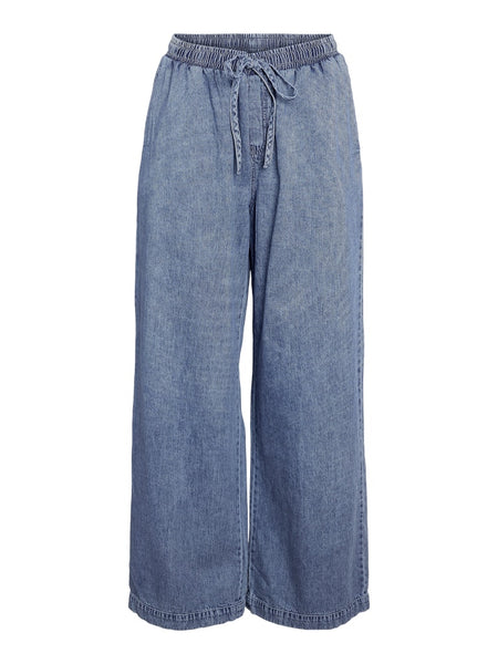 NOISY MAY Wide Leg Denim Trousers in Medium Blue