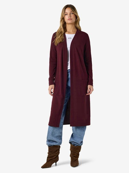 NOISY MAY Long Cardigan in Burgundy