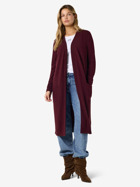 NOISY MAY Long Cardigan in Burgundy