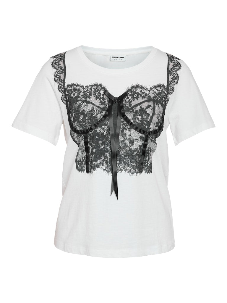 NOISY MAY Printed Lingerie T-Shirt in White