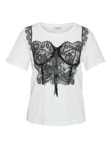 NOISY MAY Printed Lingerie T-Shirt in White