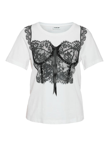 NOISY MAY Printed Lingerie T-Shirt in White