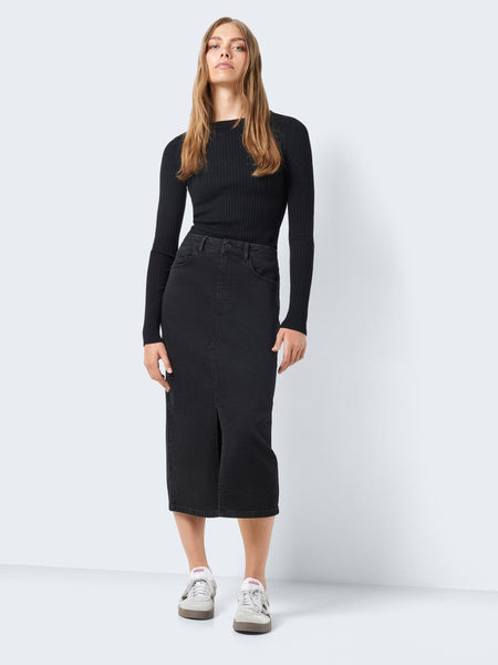 Noisy May Denim Midi Skirt in Black