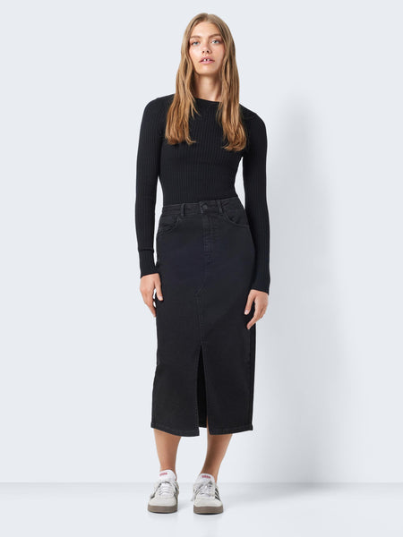 Noisy May Denim Midi Skirt in Black