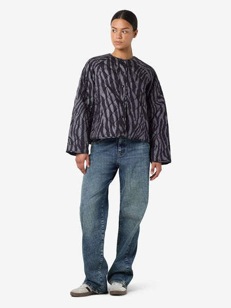 NOISY MAY Zebra Print Quilted Jacket in Grey