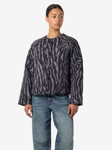 NOISY MAY Zebra Print Quilted Jacket in Grey