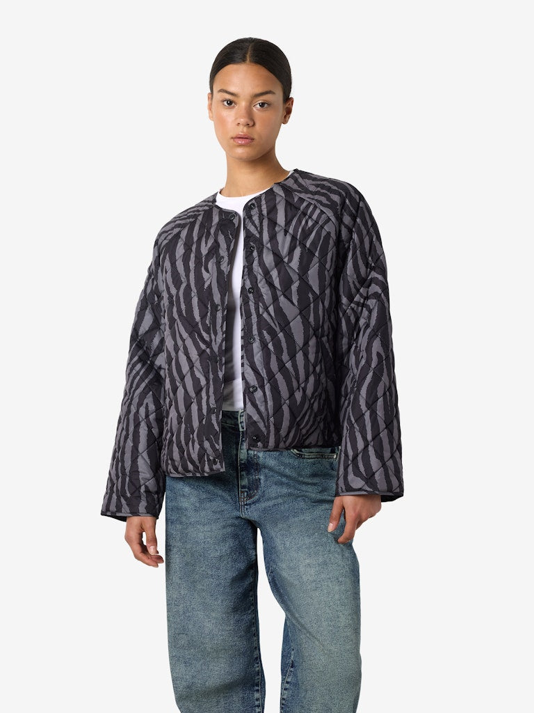 NOISY MAY Zebra Print Quilted Jacket in Grey