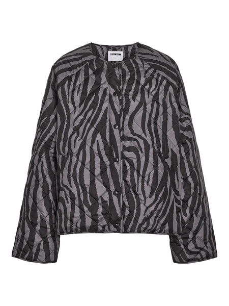 NOISY MAY Zebra Print Quilted Jacket in Grey