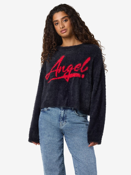 NOISY MAY Printed "Angel" Jumper in Midnight Blue
