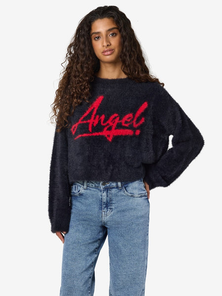 NOISY MAY Printed "Angel" Jumper in Midnight Blue
