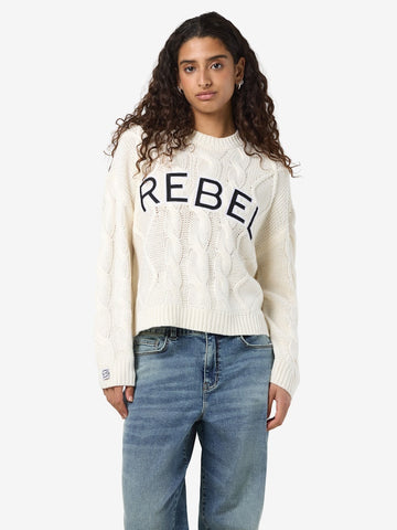 NOISY MAY Cable Knit "Rebel" Jumper in Cream