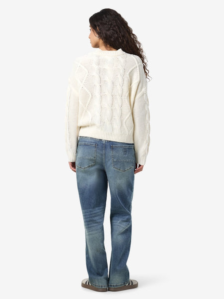 NOISY MAY Cable Knit "Rebel" Jumper in Cream