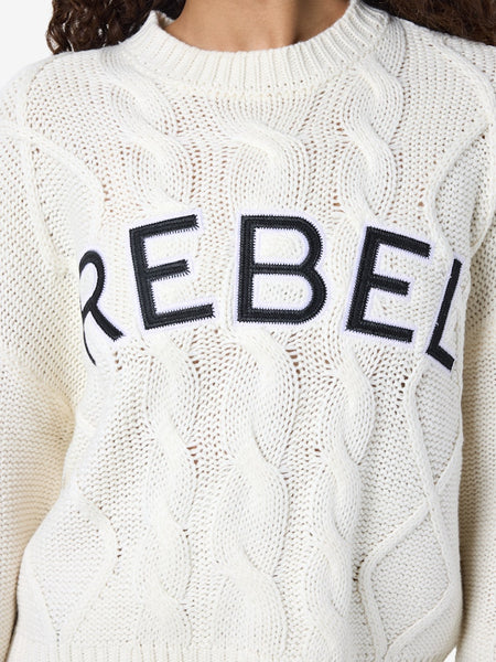 NOISY MAY Cable Knit "Rebel" Jumper in Cream