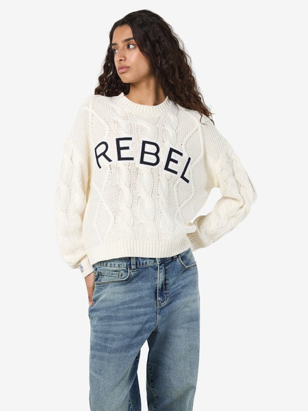 NOISY MAY Cable Knit "Rebel" Jumper in Cream