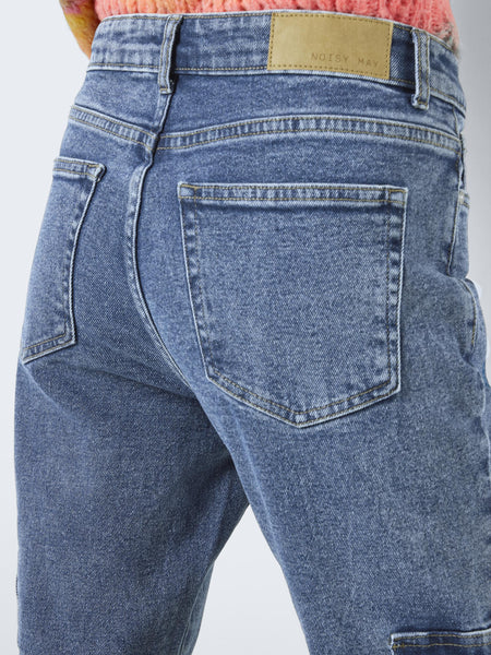 Noisy May Straight Cargo Jeans in Medium Blue