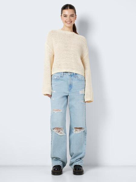 Noisy May Cropped Knit Jumper in Cream