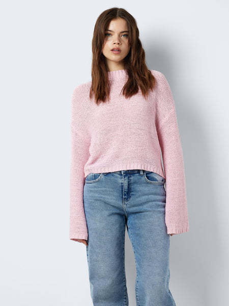 Noisy May Cropped Knit Jumper in Pink