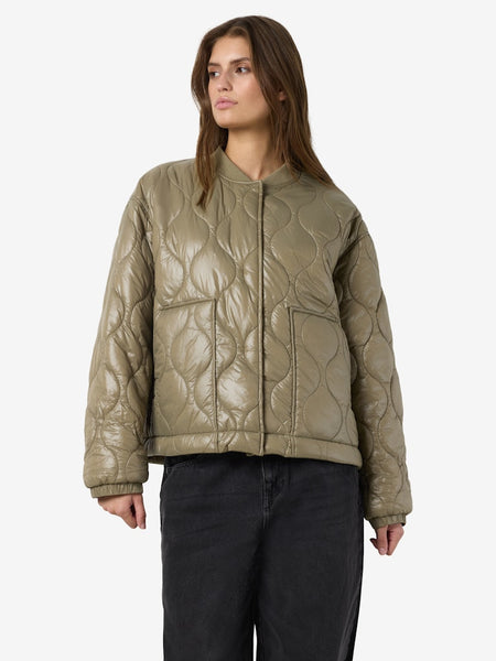 NOISY MAY Shiny Quilted Jacket in Green