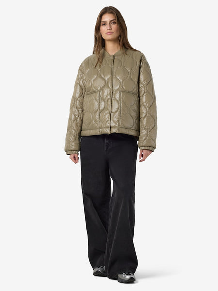 NOISY MAY Shiny Quilted Jacket in Green