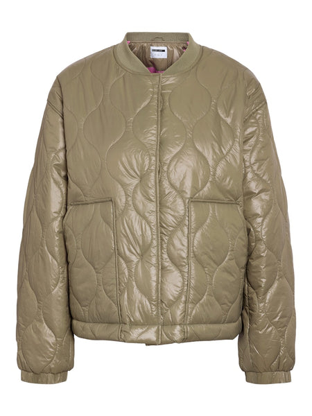 NOISY MAY Shiny Quilted Jacket in Green