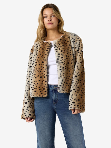 NOISY MAY Animal Print Short Fur Jacket
