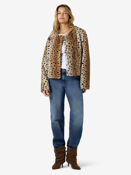 NOISY MAY Animal Print Short Fur Jacket