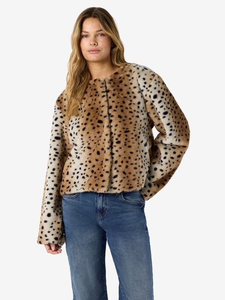 NOISY MAY Animal Print Short Fur Jacket