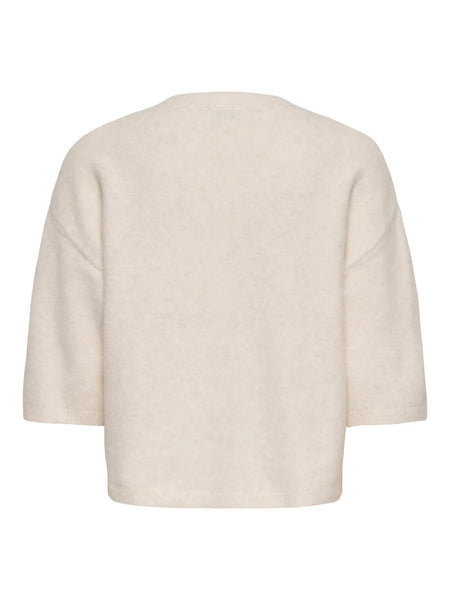 JDY 3/4 Sleeve Knit Top in Cream