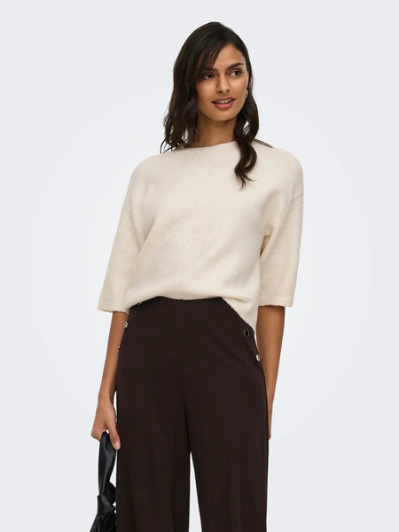 JDY 3/4 Sleeve Knit Top in Cream