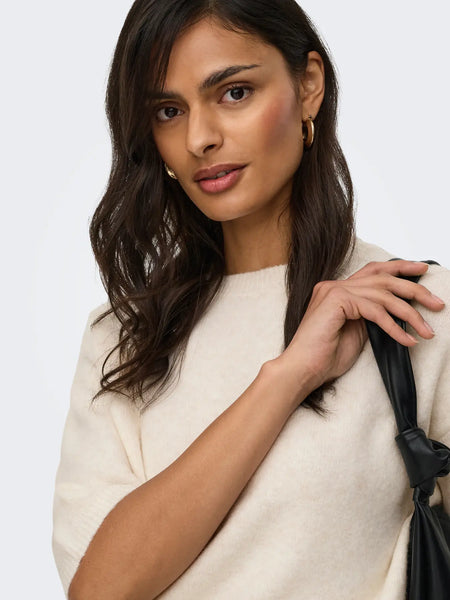 JDY 3/4 Sleeve Knit Top in Cream