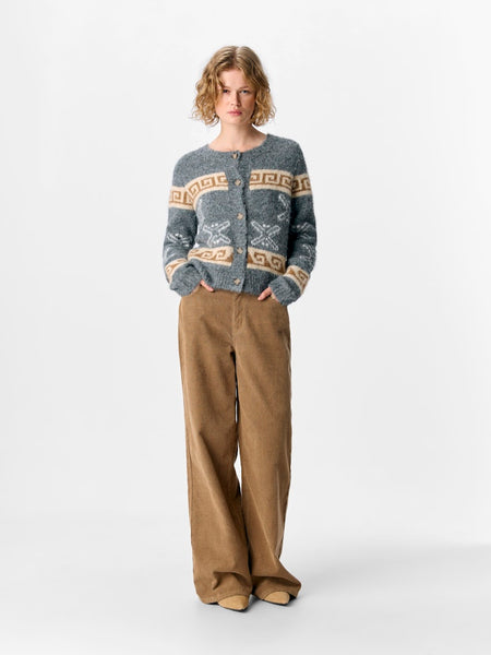 OBJECT Patterned Short Knit Cardigan in Grey