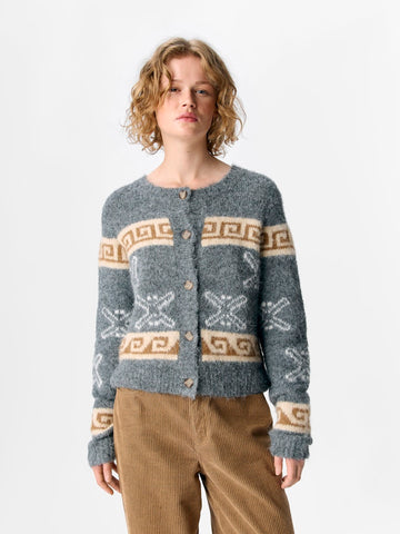OBJECT Patterned Short Knit Cardigan in Grey