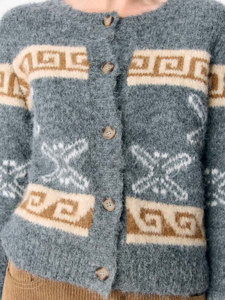 OBJECT Patterned Short Knit Cardigan in Grey
