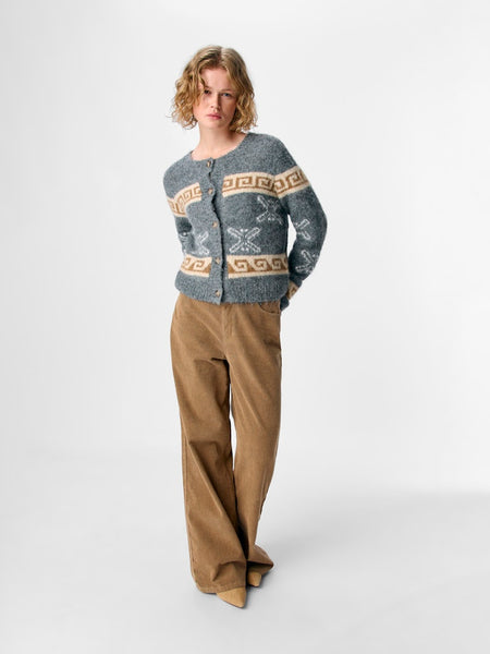 OBJECT Patterned Short Knit Cardigan in Grey