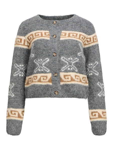 OBJECT Patterned Short Knit Cardigan in Grey