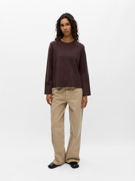 OBJECT Knitted O-Neck Jumper in Brown