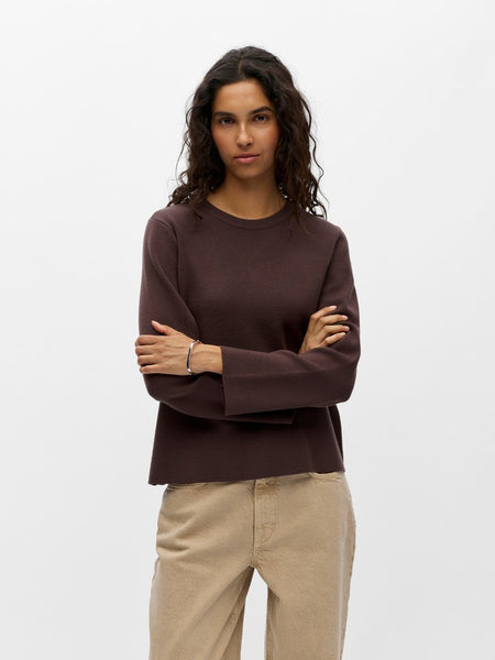 OBJECT Knitted O-Neck Jumper in Brown