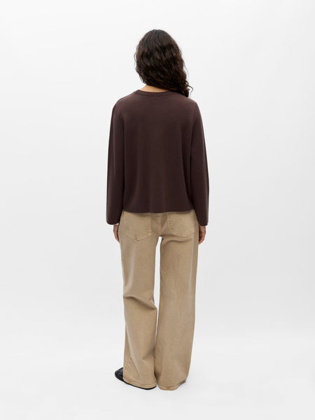 OBJECT Knitted O-Neck Jumper in Brown