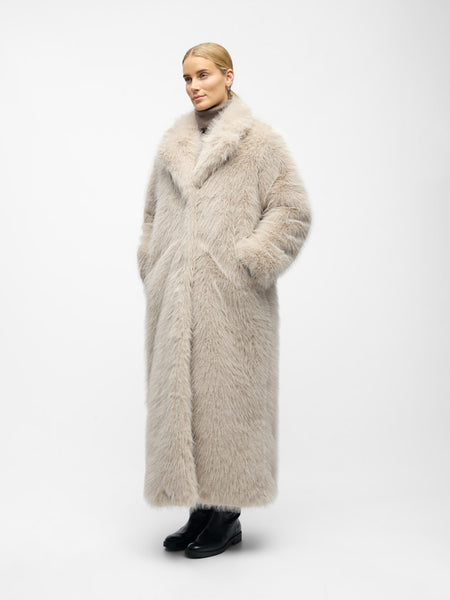 OBJECT Long Fur Coat in Beige
