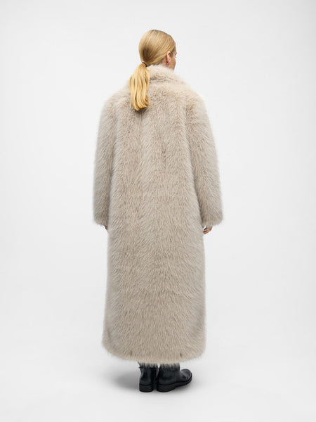 OBJECT Long Fur Coat in Beige