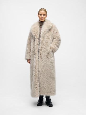 OBJECT Long Fur Coat in Beige