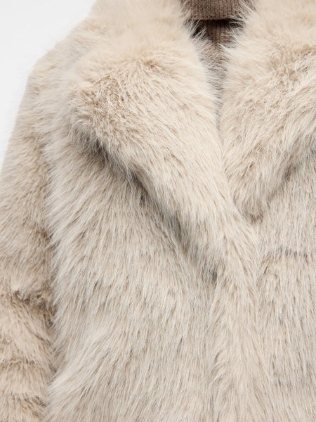 OBJECT Long Fur Coat in Beige