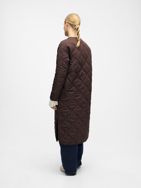 OBJECT Long Quilted Coat in Brown