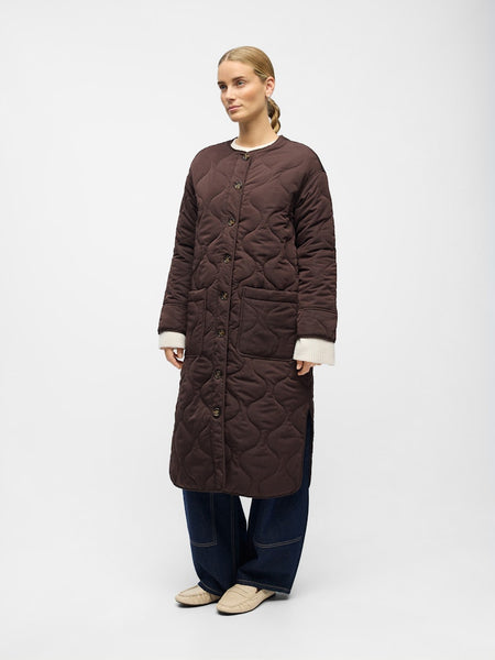 OBJECT Long Quilted Coat in Brown